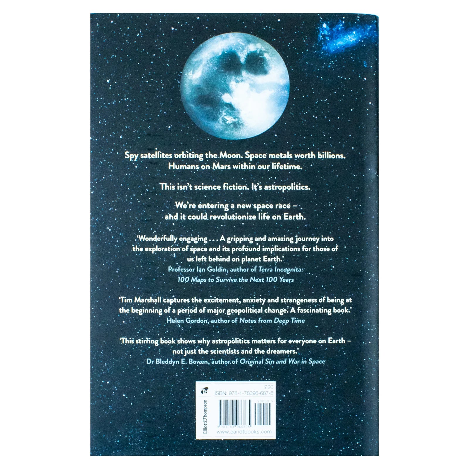 The Future of Geography by Tim Marshall - Hardback back cover - Non Fiction geopolitics book about power and politics in space