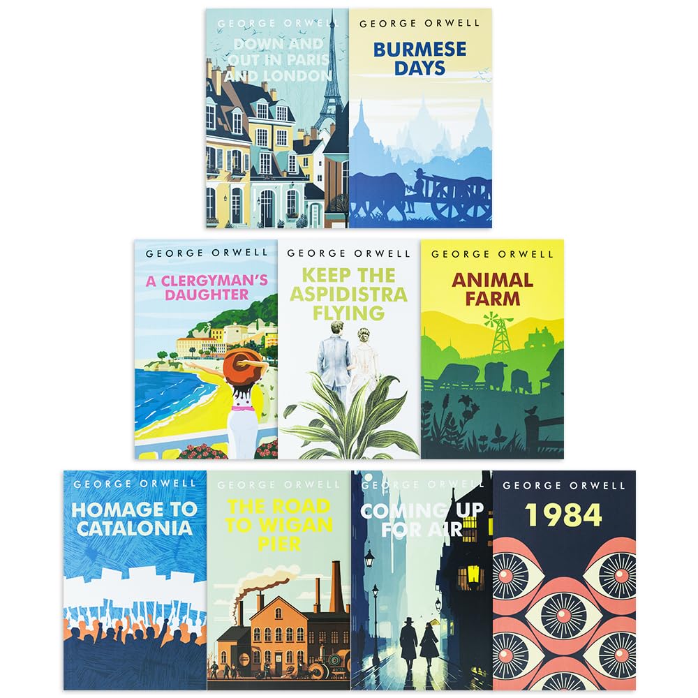 George Orwell 9 Books Collection Set showing all titles - Paperback fiction box set