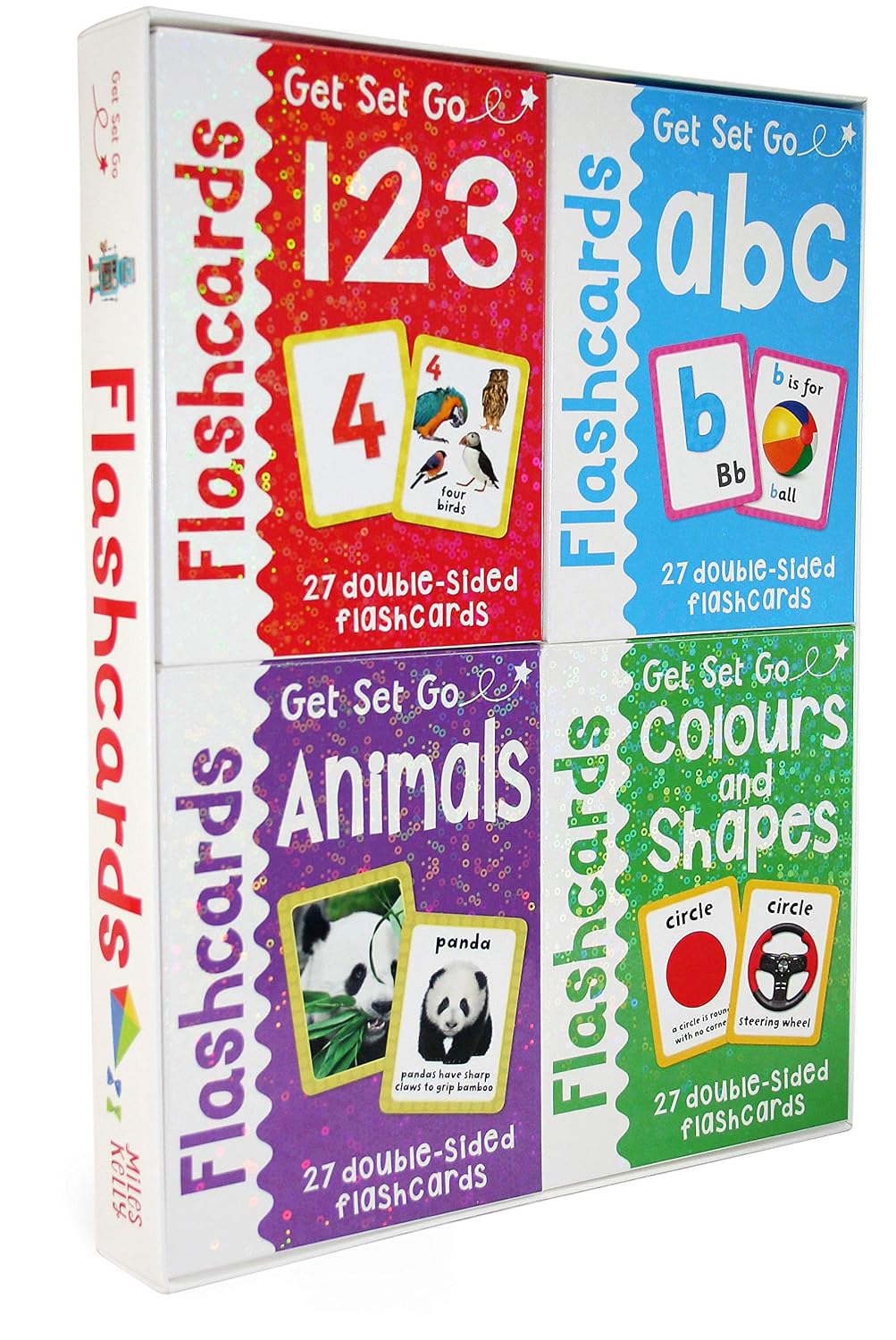 Get Set Go Flashcards 4 Set box cover by Susan Purcell - ABC, 123, Animals, Colours & Shapes flashcards for ages 3-6