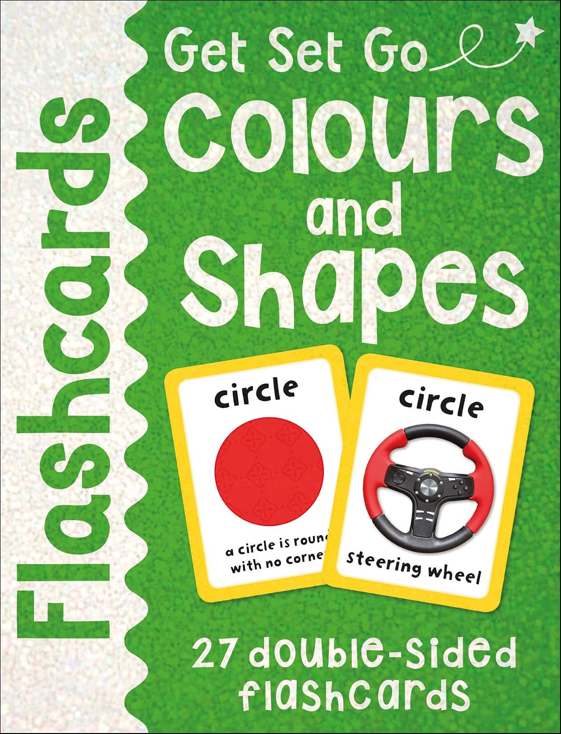 Get Set Go Colours & Shapes Flashcards pack showing wipe-clean double-sided learning cards