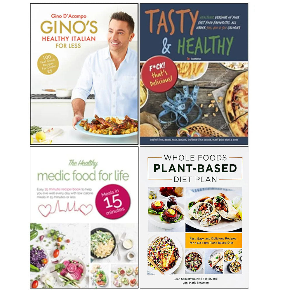 Gino's Healthy Italian for Less 4 Books Collection Set - budget Italian, low-calorie takeaways, 15-minute meals and plant-based diet recipes, paperback