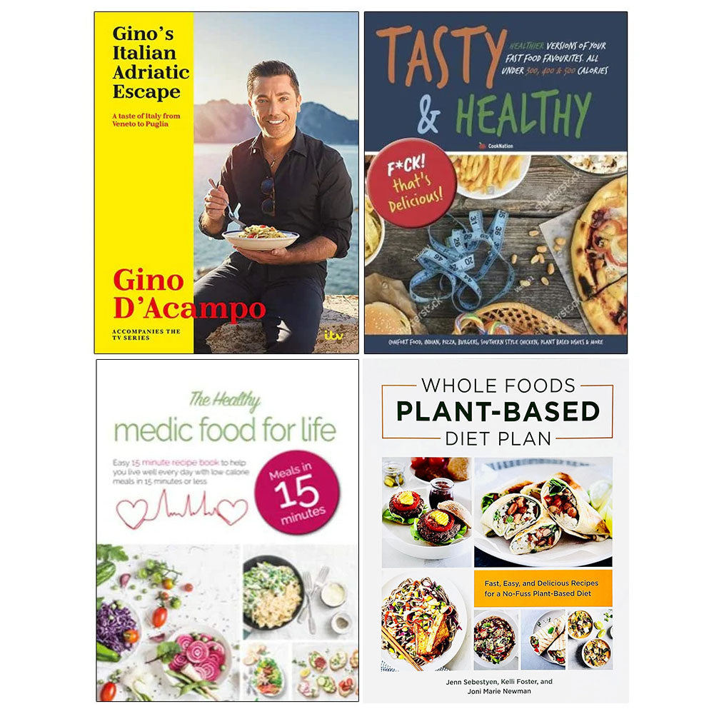 Gino's Italian Adriatic Escape 4 Books Cookery Collection Set - Paperback - includes Tasty & Healthy, The Healthy Medic Food for Life, and Whole Foods Plant-Based Diet Plan