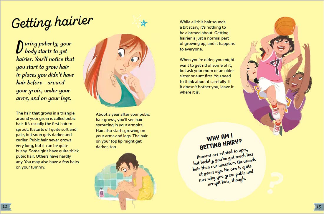 A Girl's Guide to Growing Up by Anita Ganeri - inside illustrated pages explaining puberty and body changes