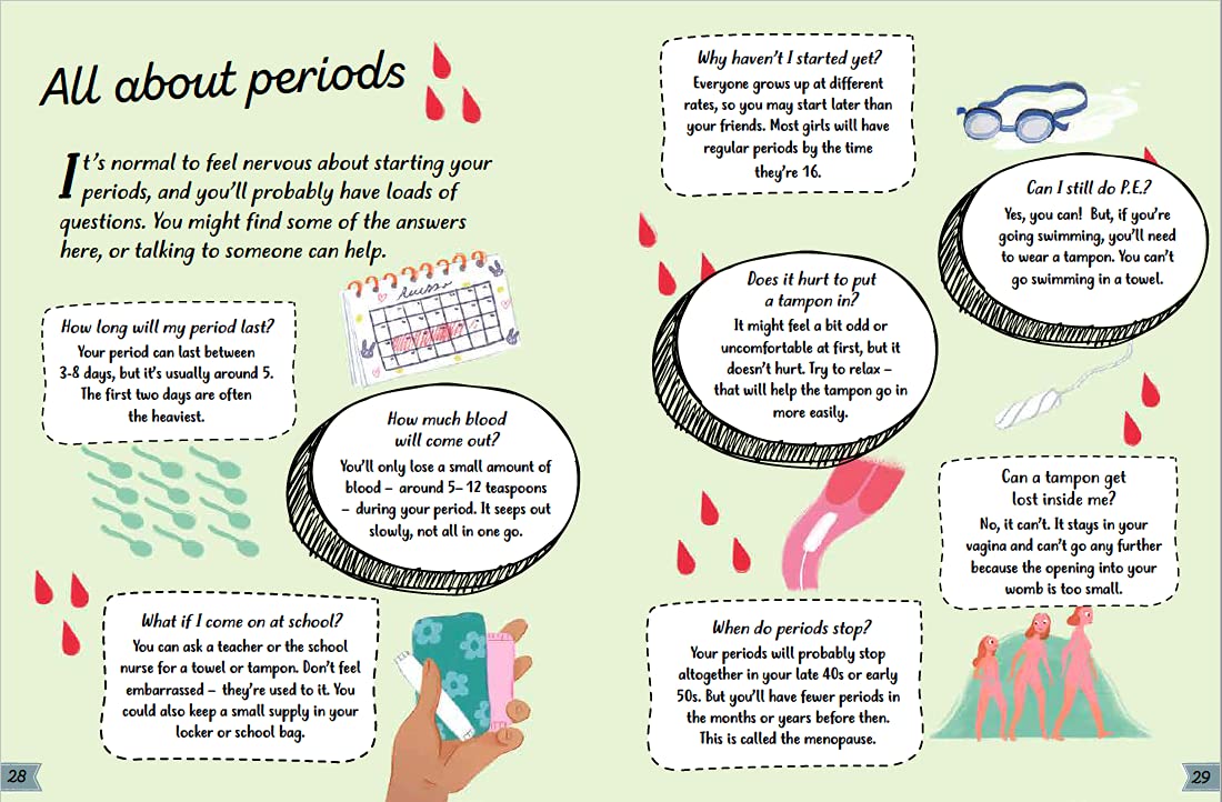 A Girl's Guide to Growing Up by Anita Ganeri - sample page covering periods and sanitary products