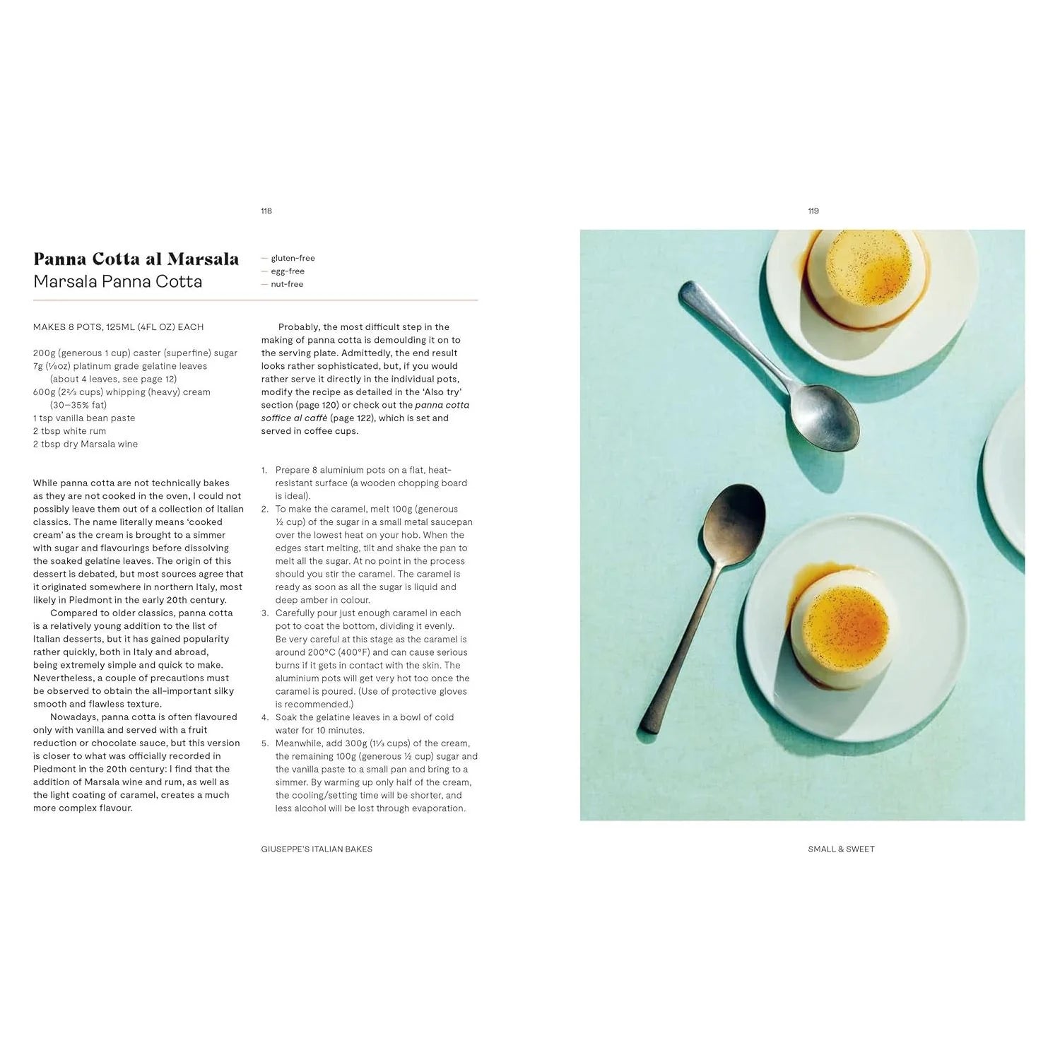Italian dessert recipe page inside Giuseppe's Italian Bakes hardback cookbook