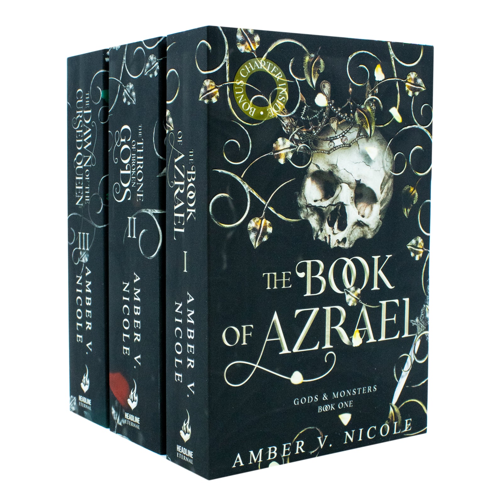 Gods & Monsters Series 3 Books Collection Set by Amber V. Nicole - The Book of Azrael, The Throne of Broken Gods, The Dawn of the Cursed Queen - Paperback