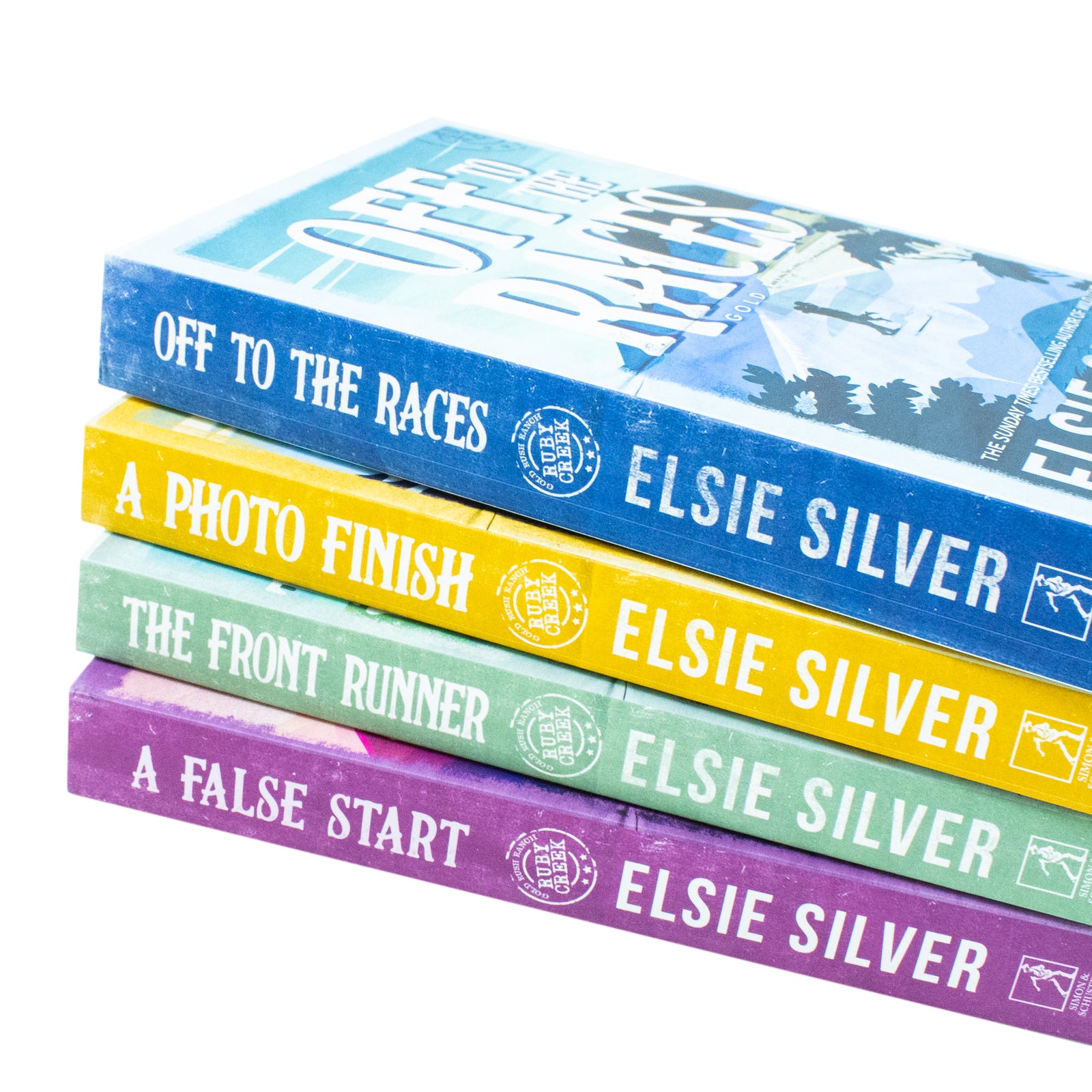 Back cover and spines of the Gold Rush Ranch 4 book collection set by Elsie Silver, paperback romance series