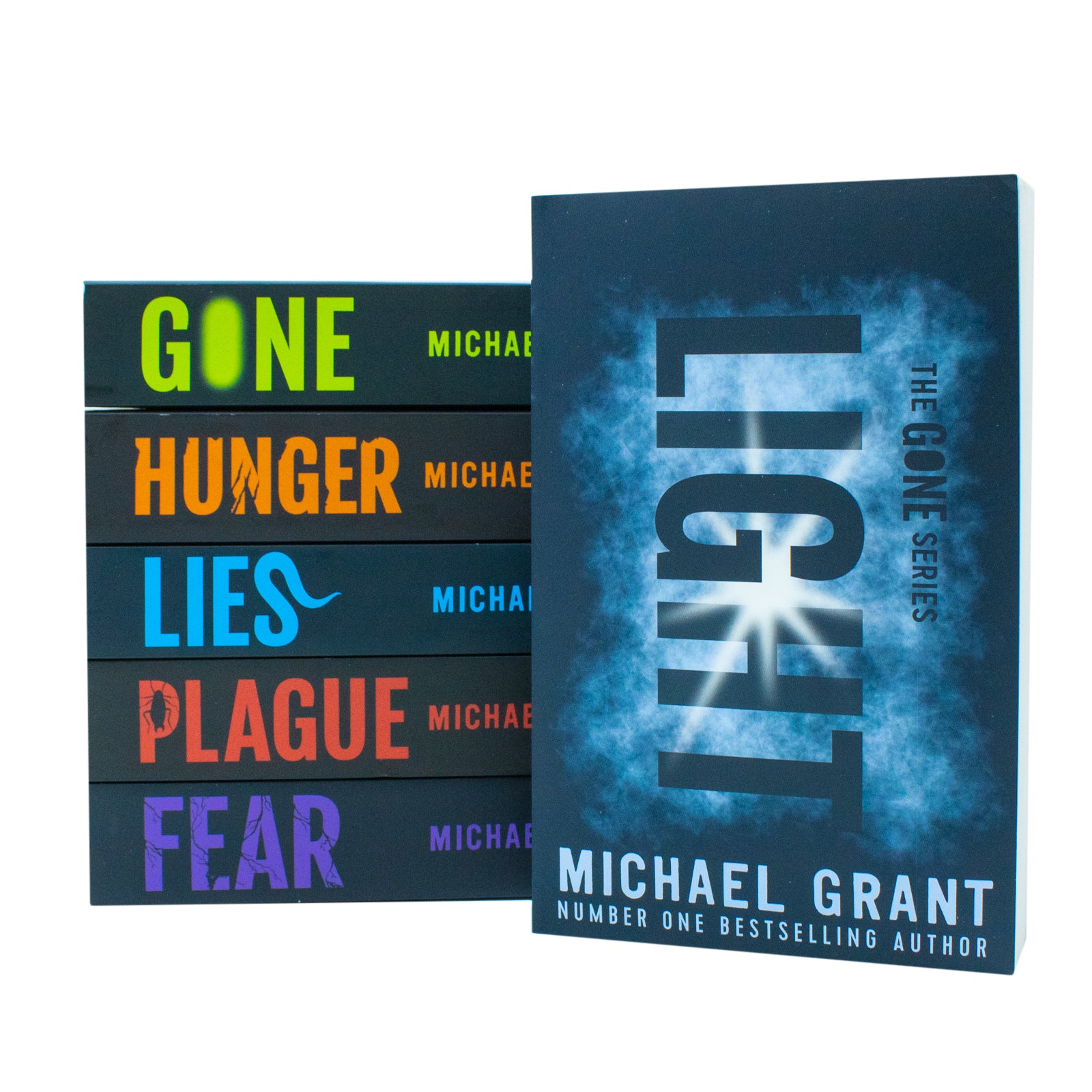 Gone Series by Michael Grant paperback covers - Gone, Hunger, Lies, Plague, Fear, Light box set