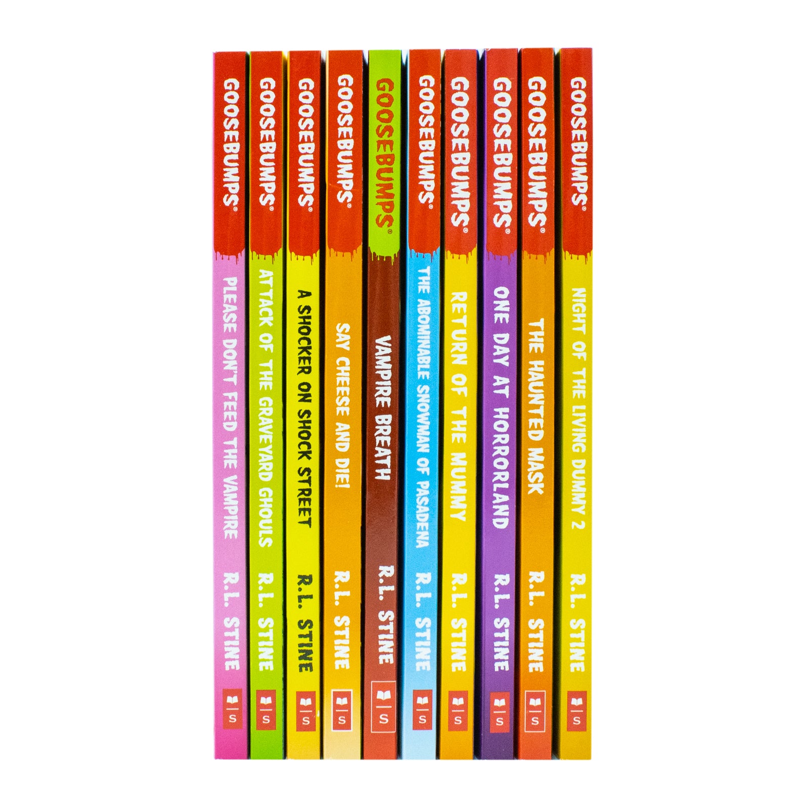Goosebumps Classic Series 10 Books Collection Set 1 by R.L. Stine - spines of the ten paperback books in the set