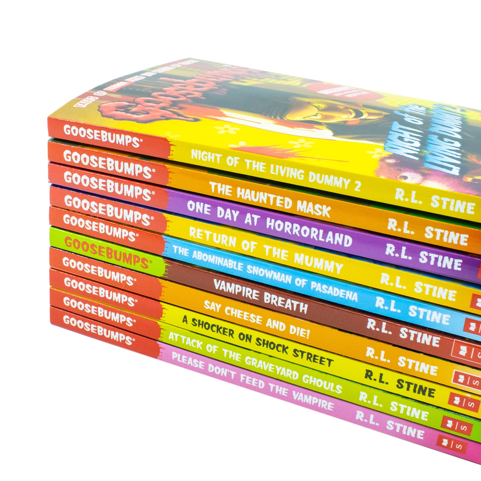 Goosebumps Classic Series 10 Books Collection Set 1 by R.L. Stine - stacked paperback books showing classic Tim Jacobus cover art