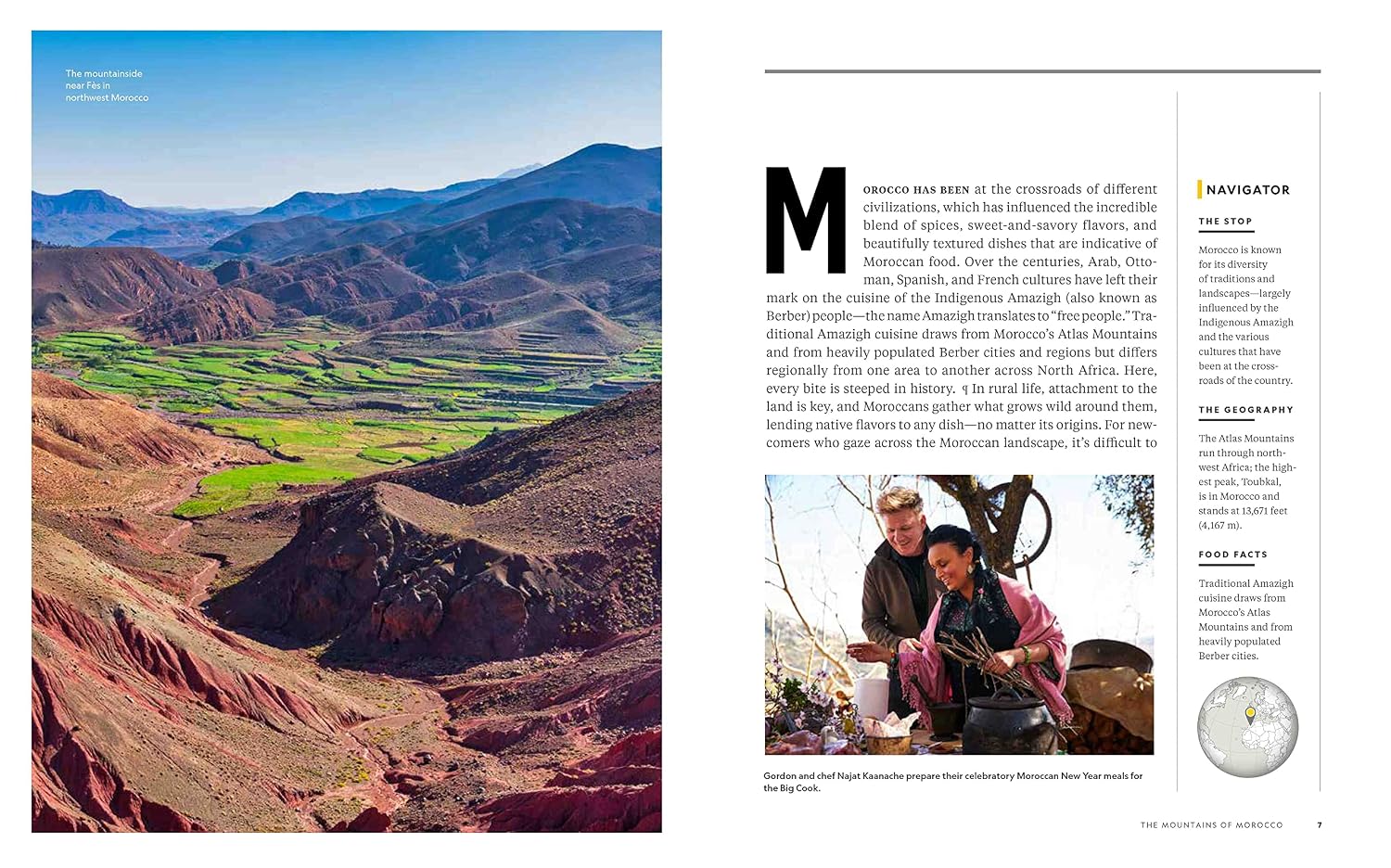 Inside pages of Gordon Ramsay's Uncharted showing recipes and travel photography