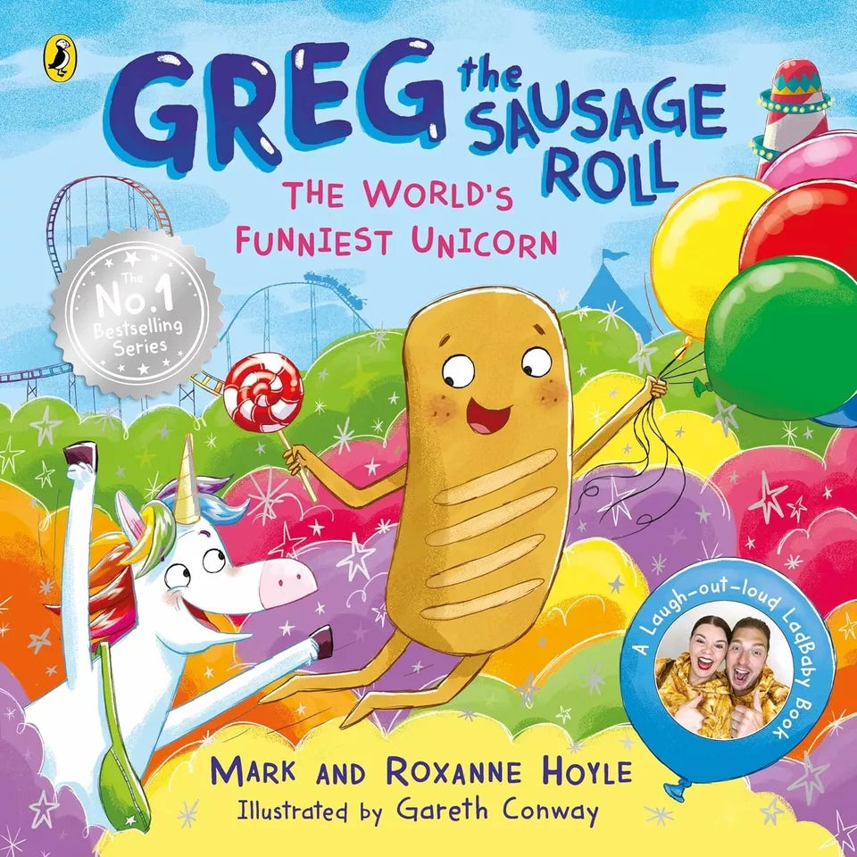 Greg the Sausage Roll 5 Books Collection Set - front covers showing Santa's Little Helper, The Perfect Present, Wish You Were Here, Egg-cellent Easter Adventure and The World's Funniest Unicorn