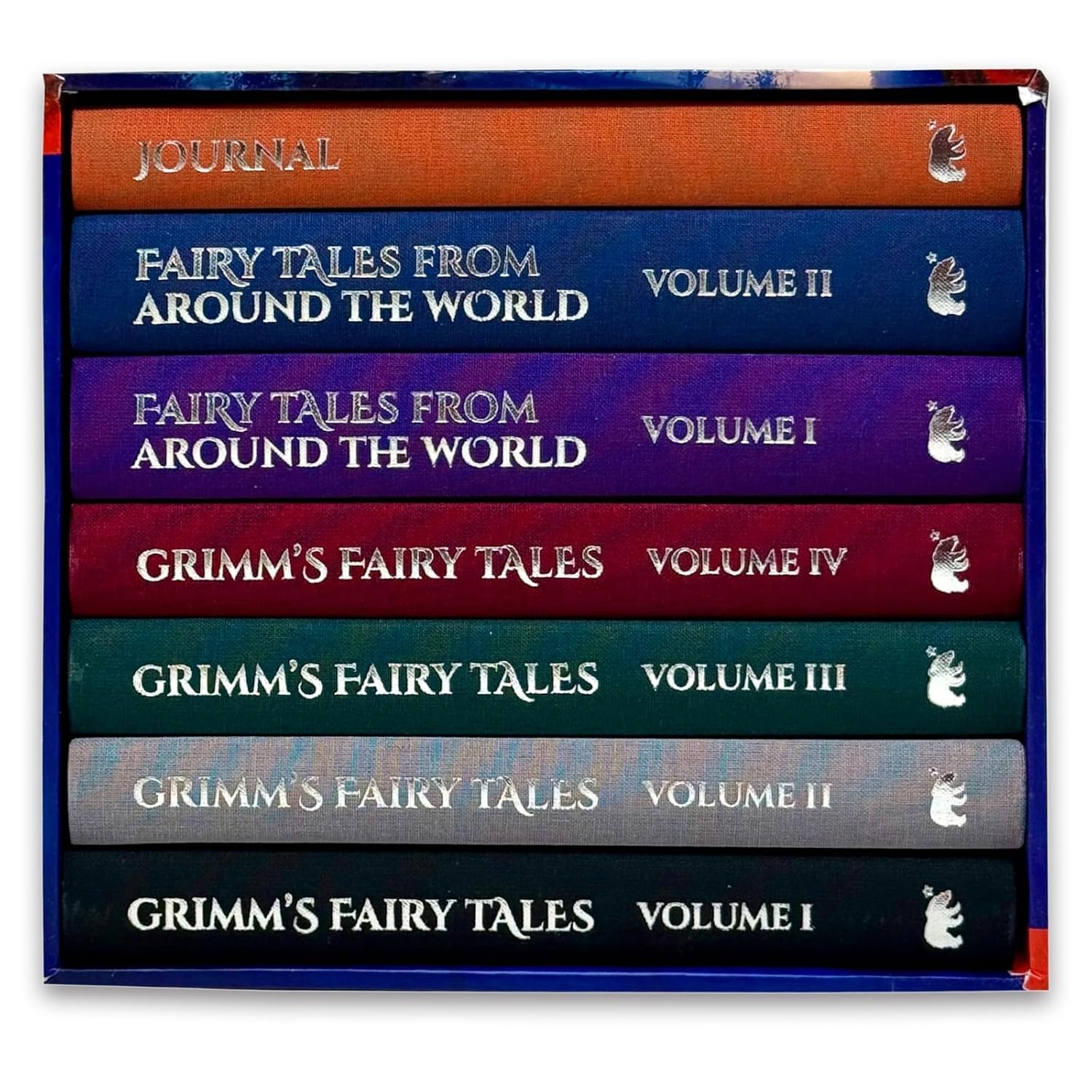 Grimm's Fairy Tales and Other Stories hardcover collection set displayed with included bonus journal