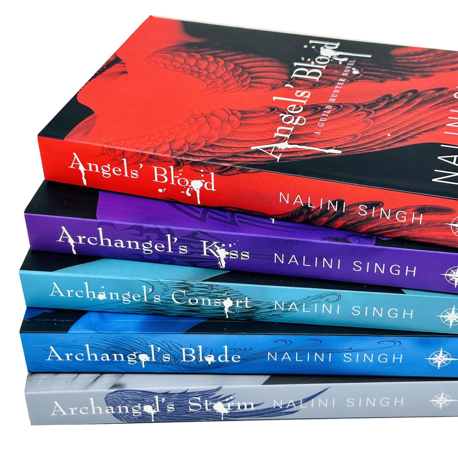 Guild Hunter Series 1-5 by Nalini Singh - all five paperback books shown together