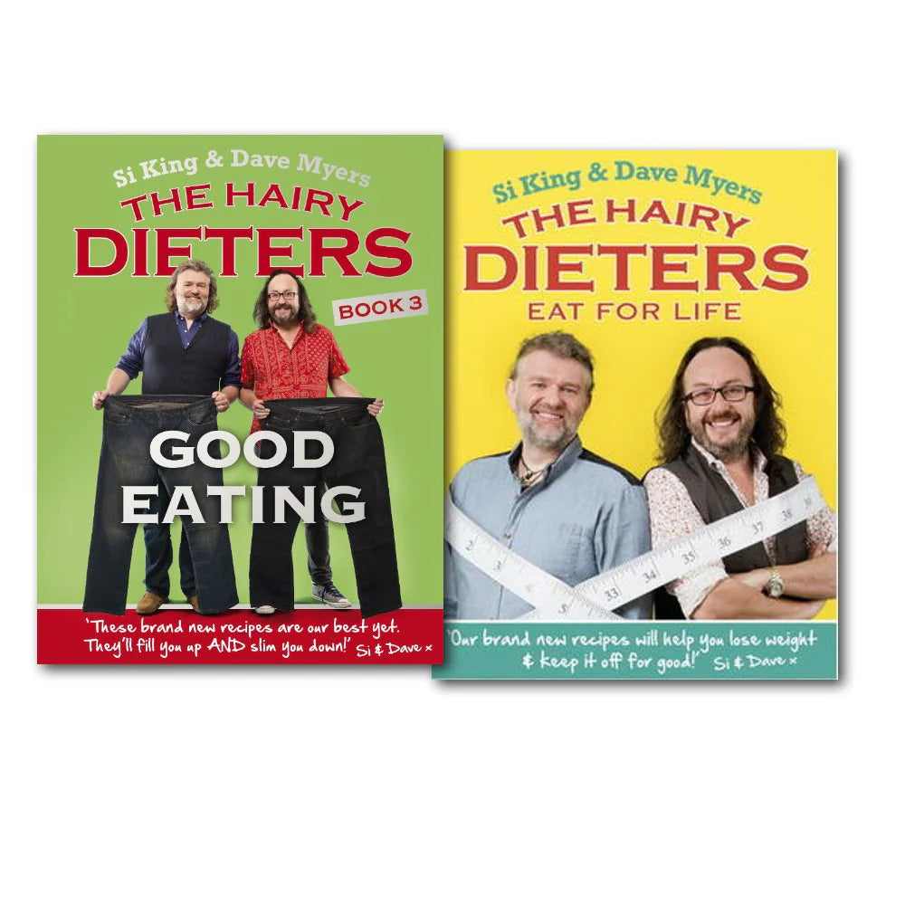 The Hairy Dieters Good Eating & Eat for Life 2 Book Set by Si King and Dave Myers - Paperback books stacked together