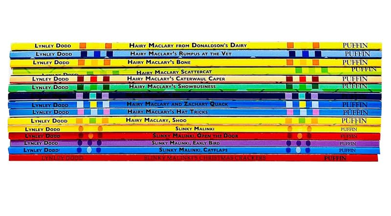 Hairy Maclary and Slinky Malinki paperback titles included in the Lynley Dodd 15 books collection set