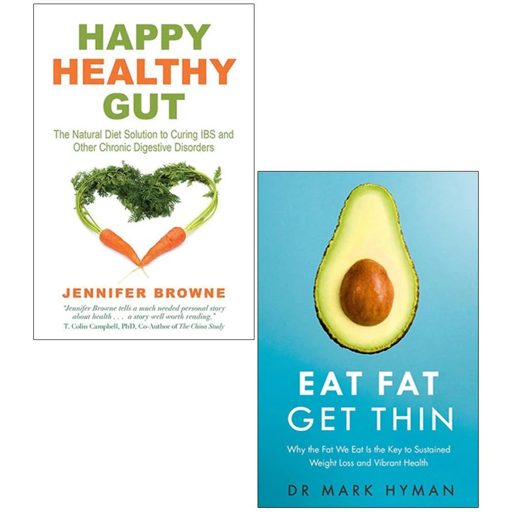 Happy Healthy Gut and Eat Fat Get Thin 2 Books Collection Set - paperback wellness set by Jennifer Browne and Mark Hyman