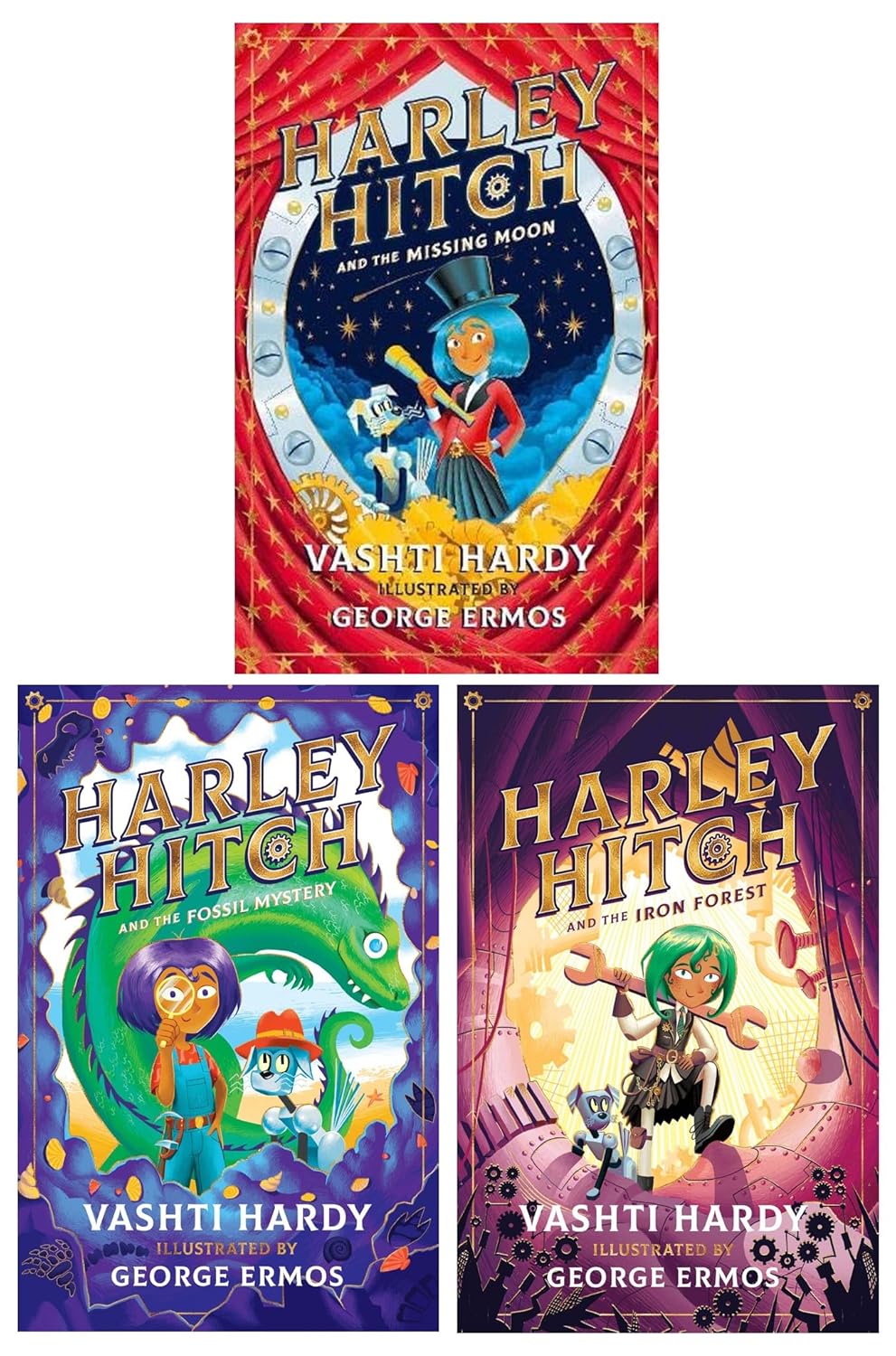 Harley Hitch 3 Books Collection Set by Vashti Hardy - Iron Forest, Missing Moon, Fossil Mystery - Paperback Ages 7-9