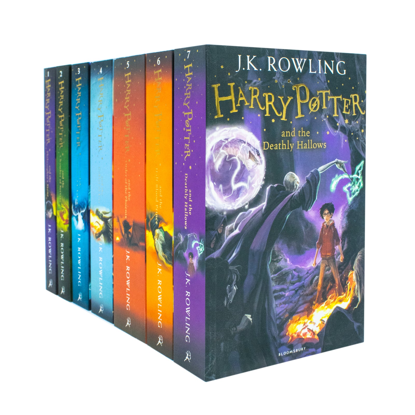 Harry Potter 7 book paperback collection - spines of the complete series in illustrated slipcase