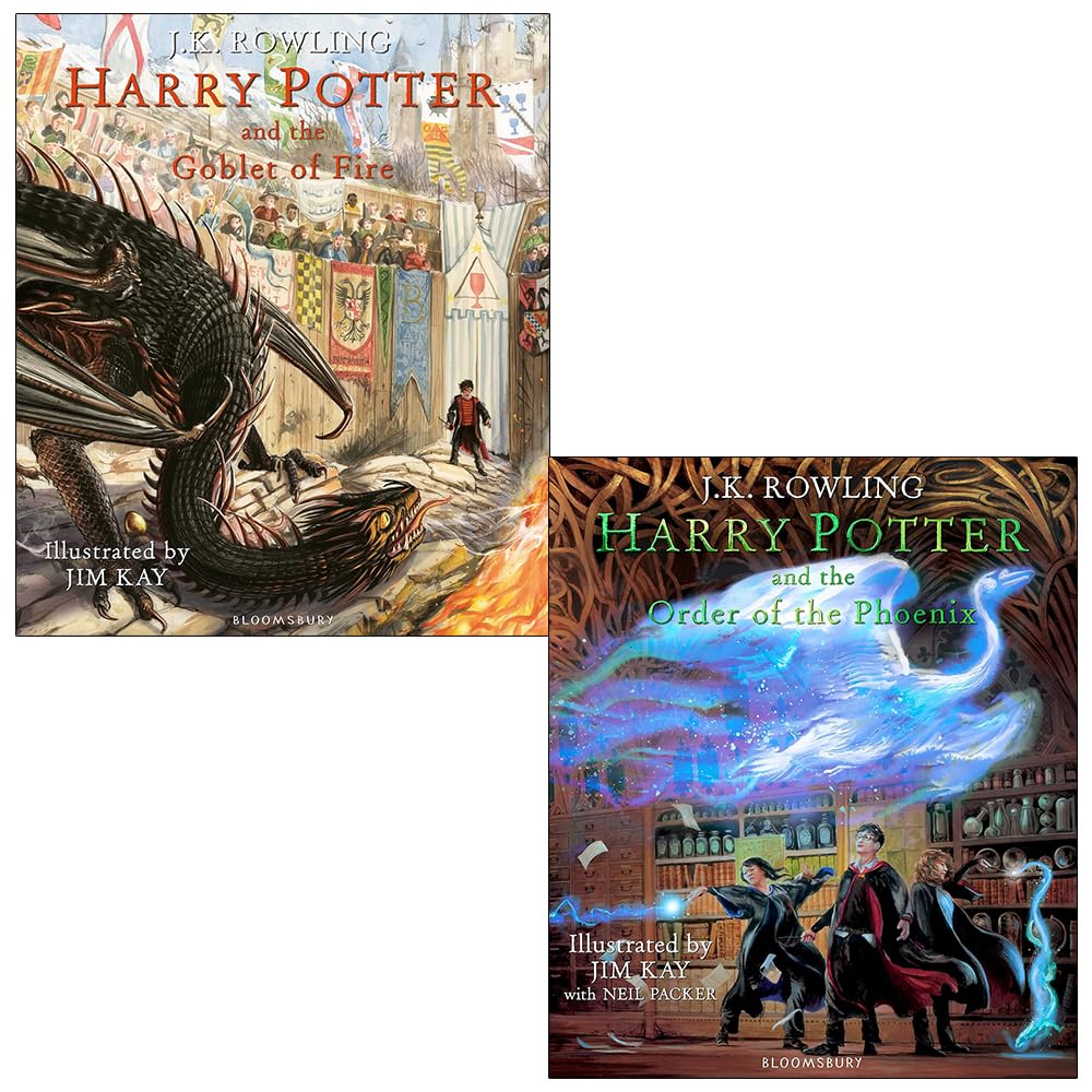 Harry Potter Illustrated Editions 2 Book Paperback Set by J.K. Rowling - Goblet of Fire and Order of the Phoenix - Ages 9-14