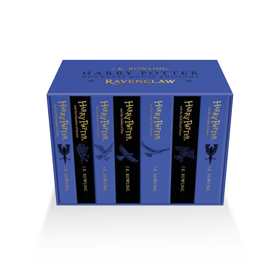 Individual paperback covers of the Harry Potter Ravenclaw House Editions box set showing illustrated artwork by Levi Pinfold