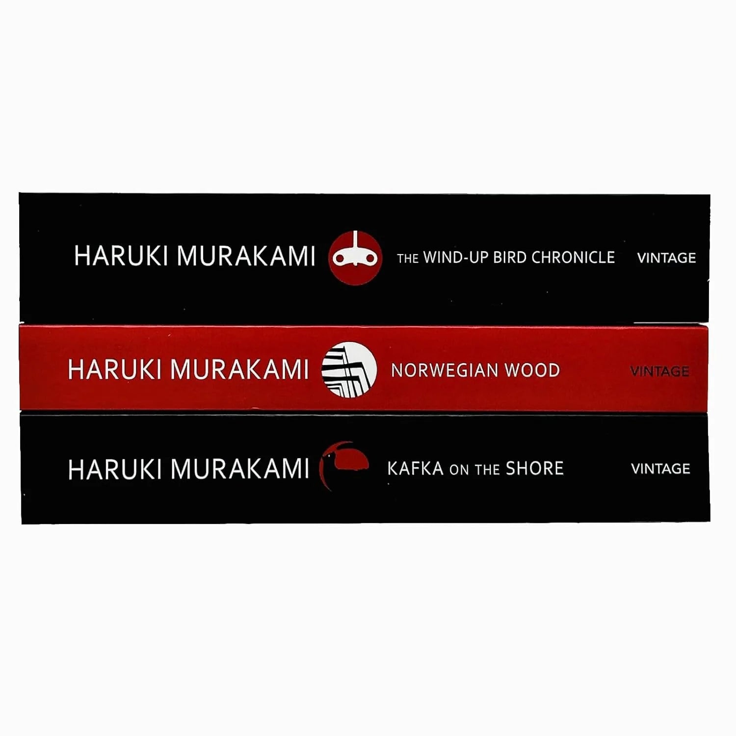 Haruki Murakami 3 Books Collection Set paperback - Norwegian Wood, Kafka on the Shore, The Wind-Up Bird Chronicle - book covers stacked