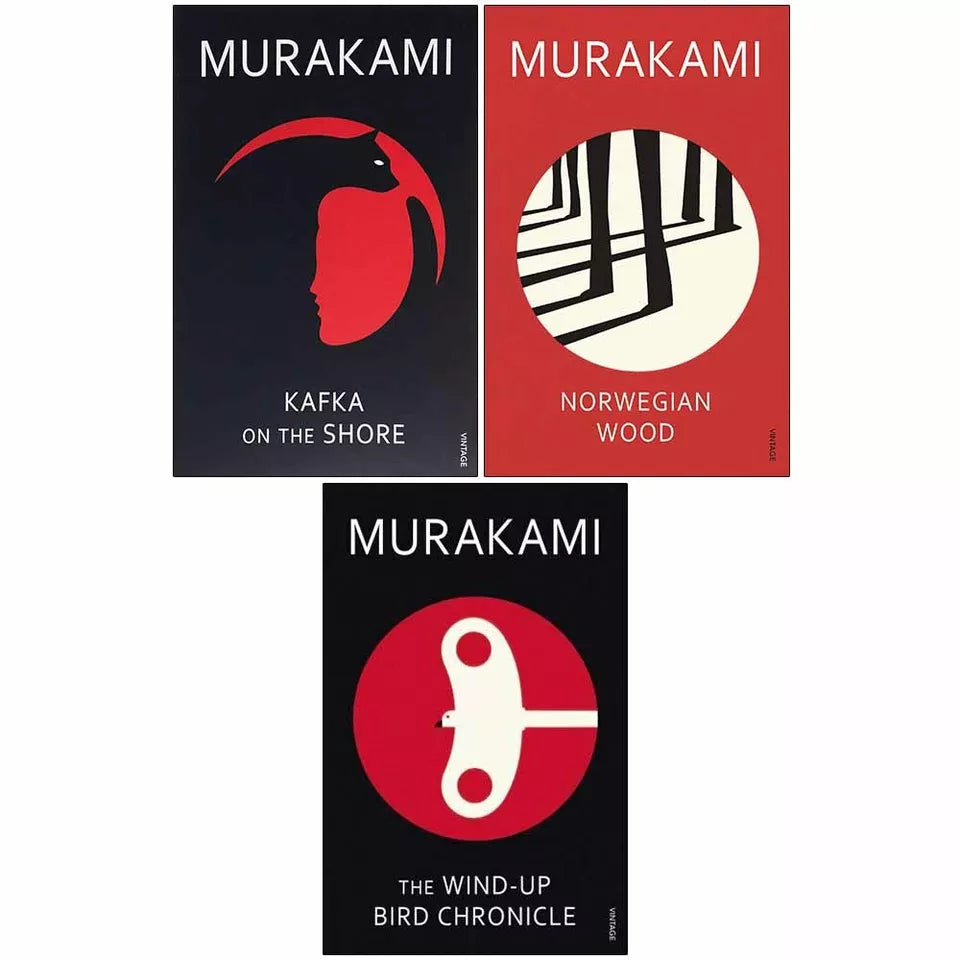 Haruki Murakami 3 Books Collection Set paperback - Norwegian Wood, Kafka on the Shore, The Wind-Up Bird Chronicle - full set displayed