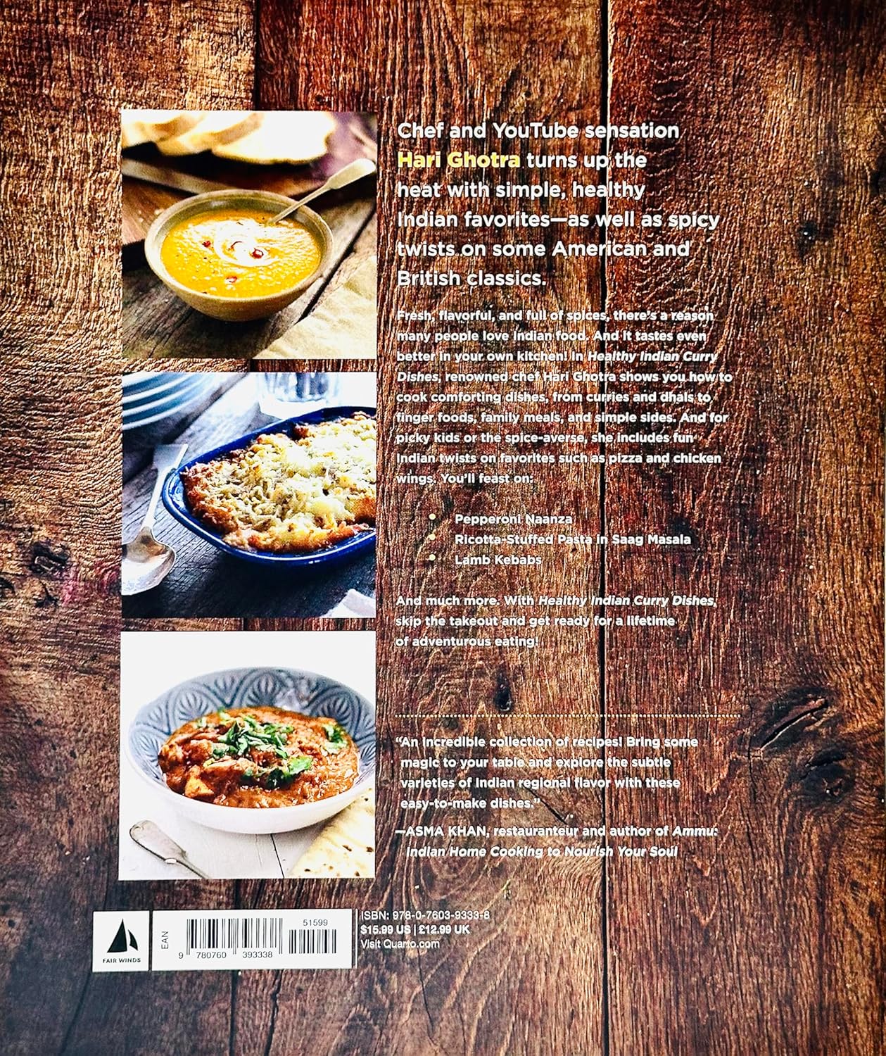 Healthy Indian Curry Dishes by Hari Ghotra - paperback back cover with recipe details