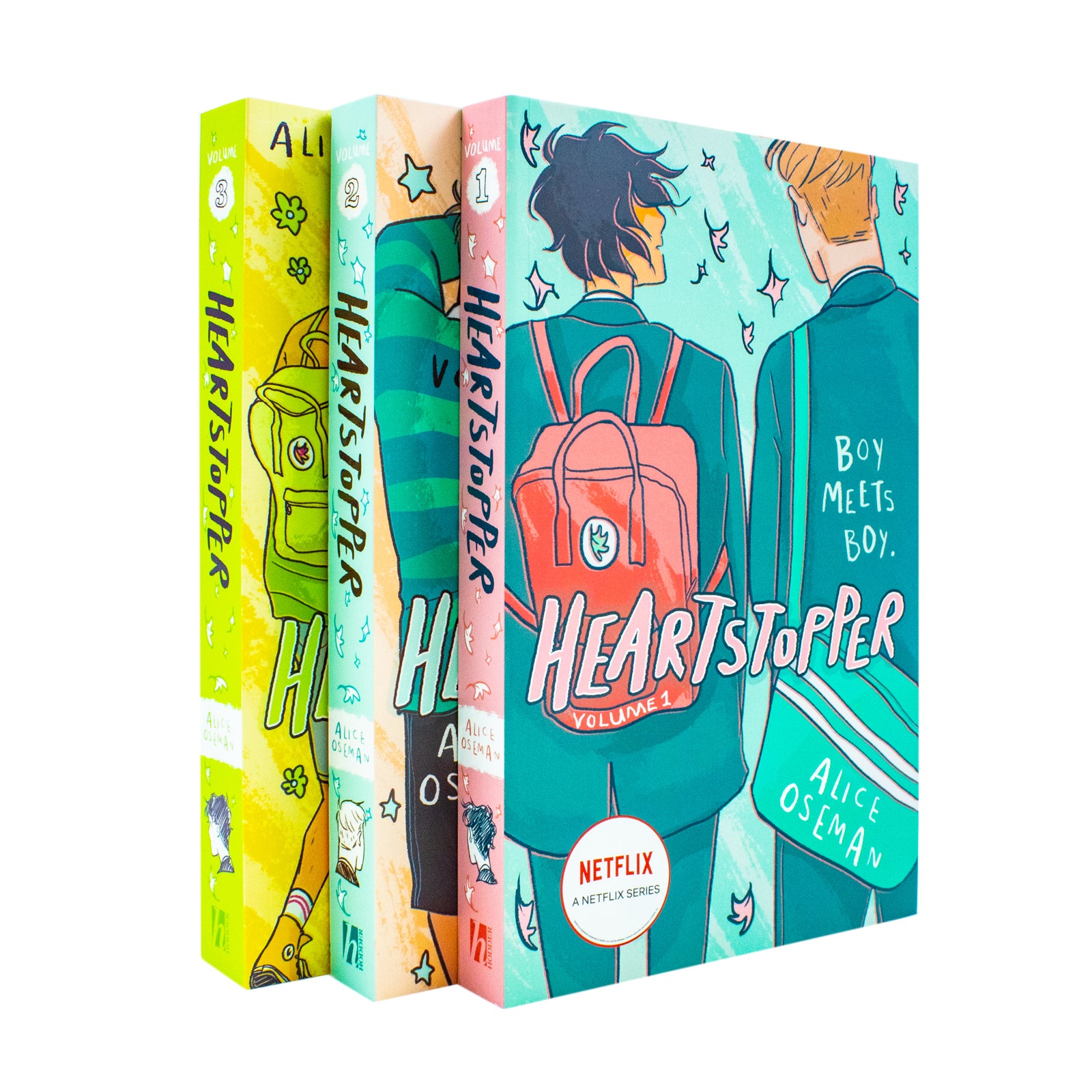 Heartstopper Volumes 1-3 Collection Set by Alice Oseman - paperback graphic novel boxed set cover, Ages 13+