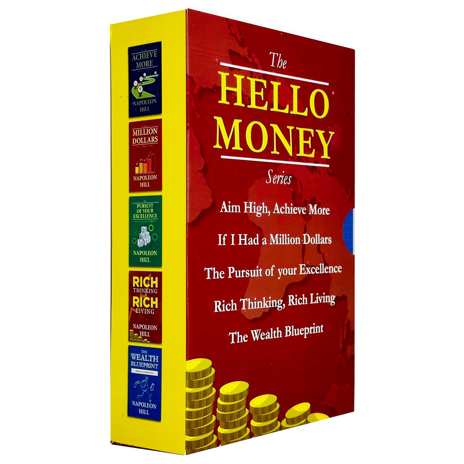 Hello Money Series by Napoleon Hill paperback book set including Aim High Achieve More and If I Had a Million Dollars