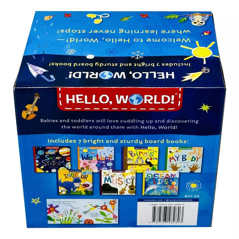 Hello, World! board book box set - Solar System, Weather, Birds, My Body, Dinosaurs, Music, Ocean Life by Jill McDonald
