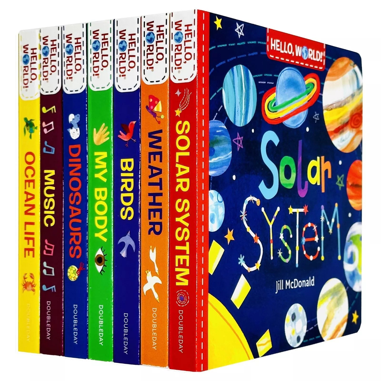 Hello, World! 7 board books collection by Jill McDonald for babies and toddlers - brand new box set
