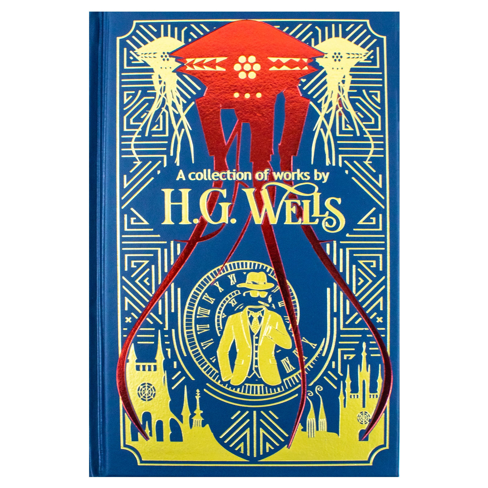 H.G. Wells deluxe leatherbound hardback collection gilded edges close-up