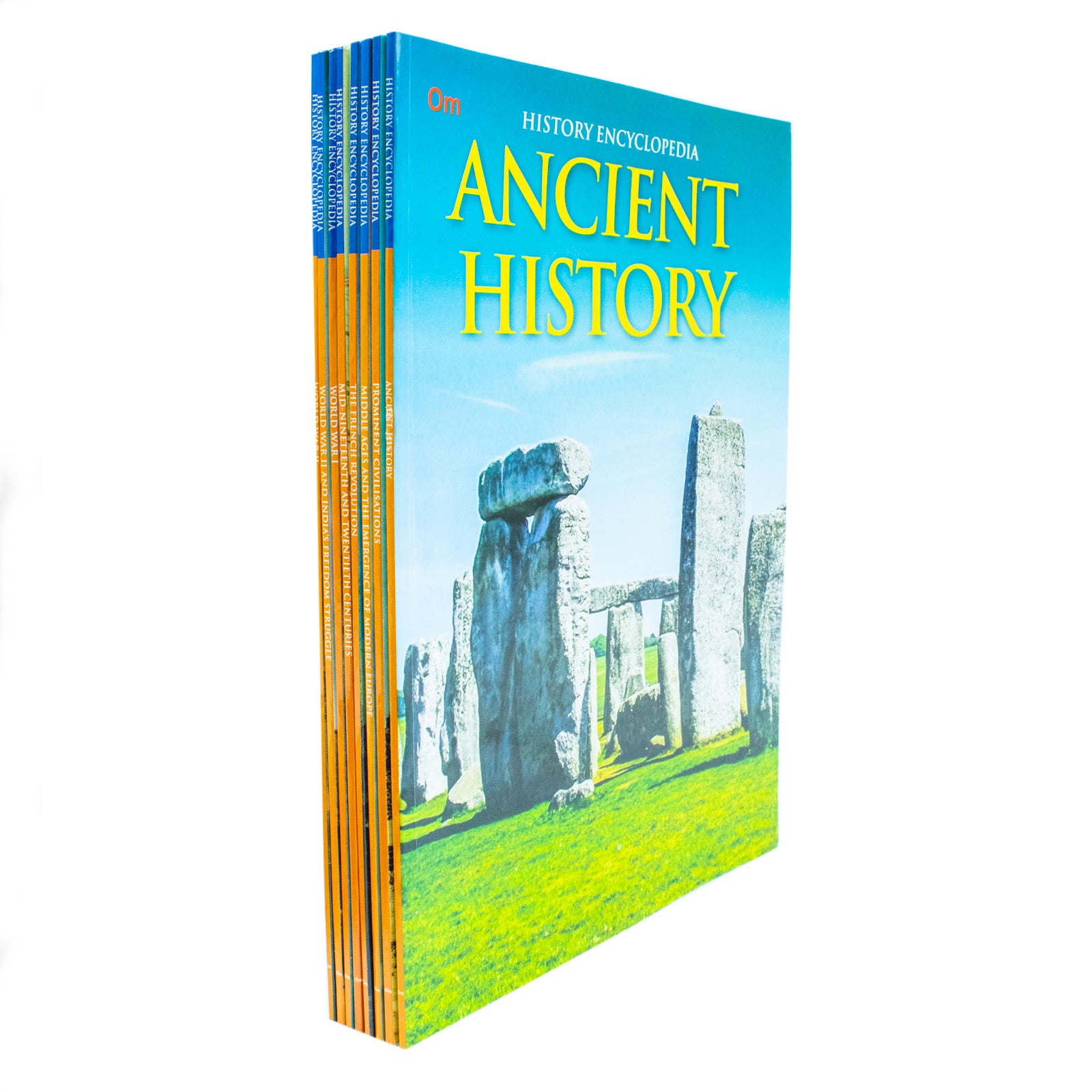 History Encyclopedia 8 Books Collection Set by Om Books - paperback set covering WWII and India's Freedom Struggle, ages 8-12