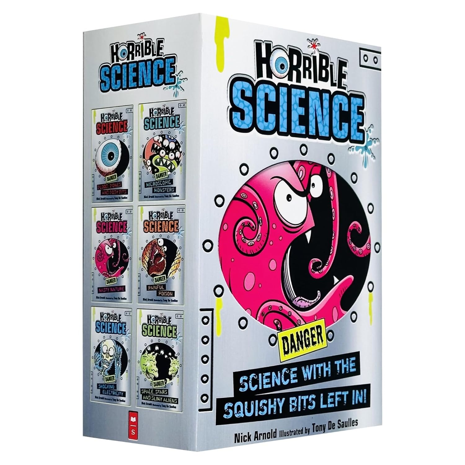Horrible Science 6 book paperback set by Nick Arnold showing all six titles including Microscopic Monsters and Painful Poison