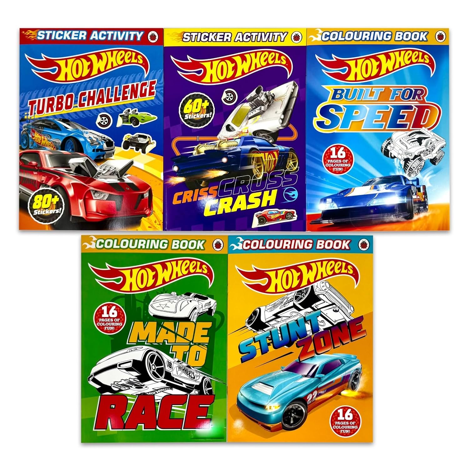 Hot Wheels Activity 5 Books Collection Set paperback cover, ages 5-7 sticker and colouring activity books