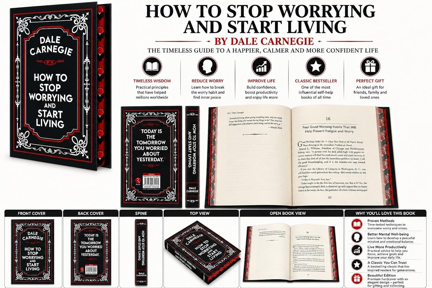 Back cover of How to Stop Worrying and Start Living by Dale Carnegie hardback edition showing blurb