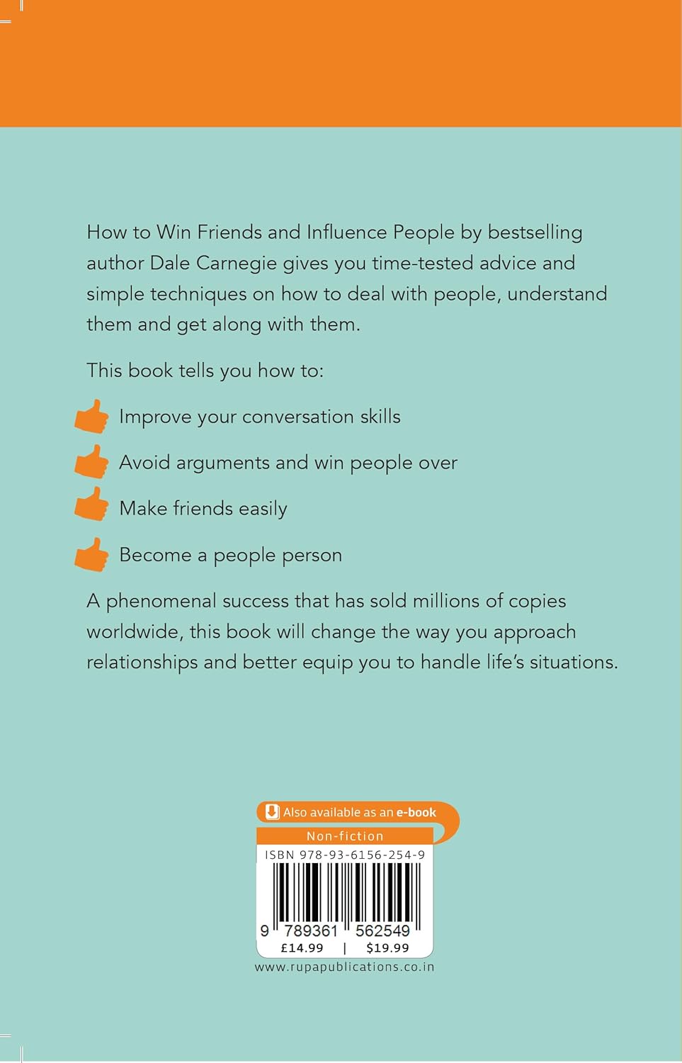 How To Win Friends and Influence People by Dale Carnegie - paperback self-help book back cover