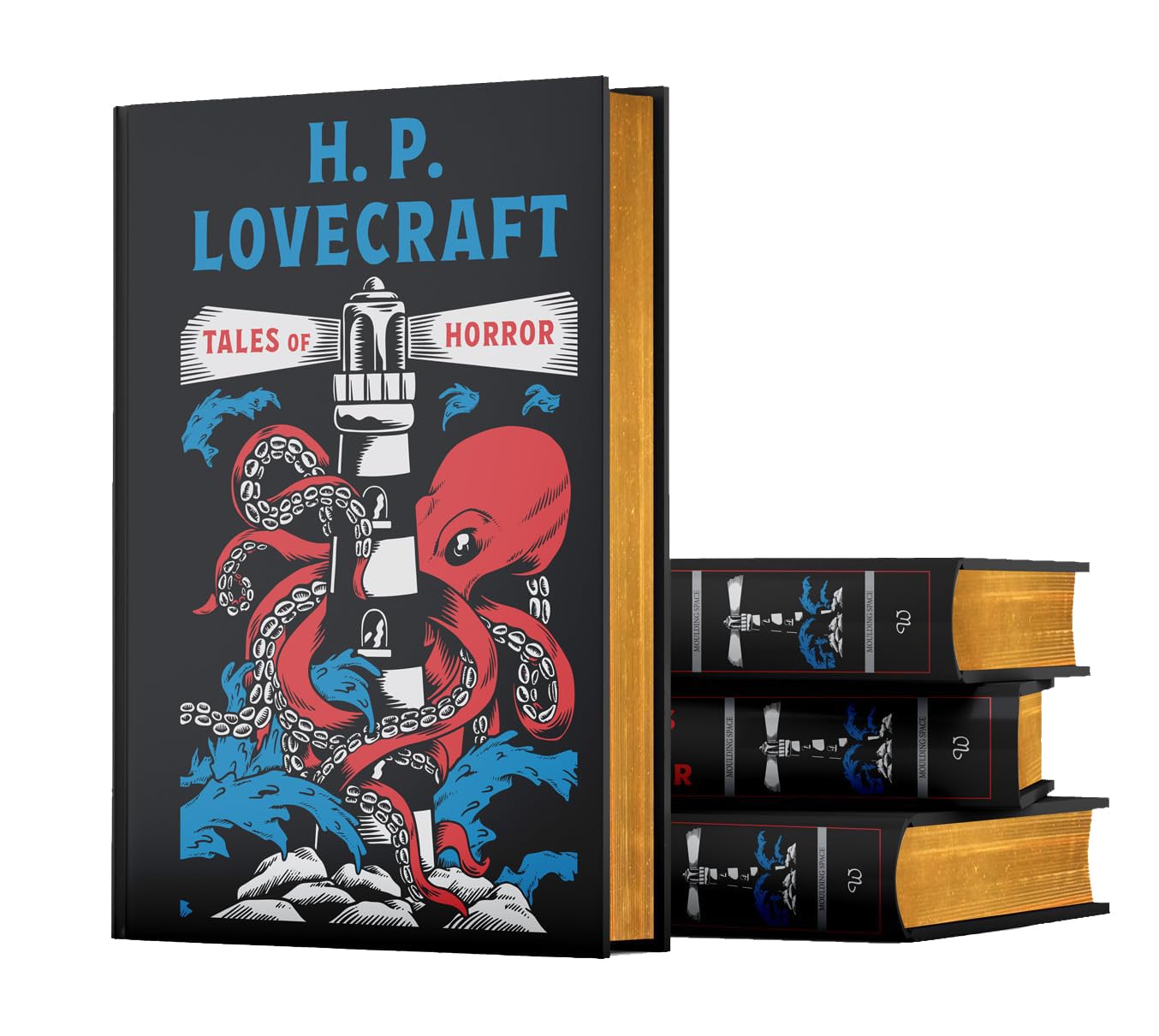 Close-up detail of H.P. Lovecraft Tales Of Horror leather bound book cover embossing