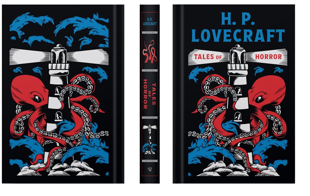 H.P. Lovecraft Tales Of Horror leather bound book open pages showing text layout