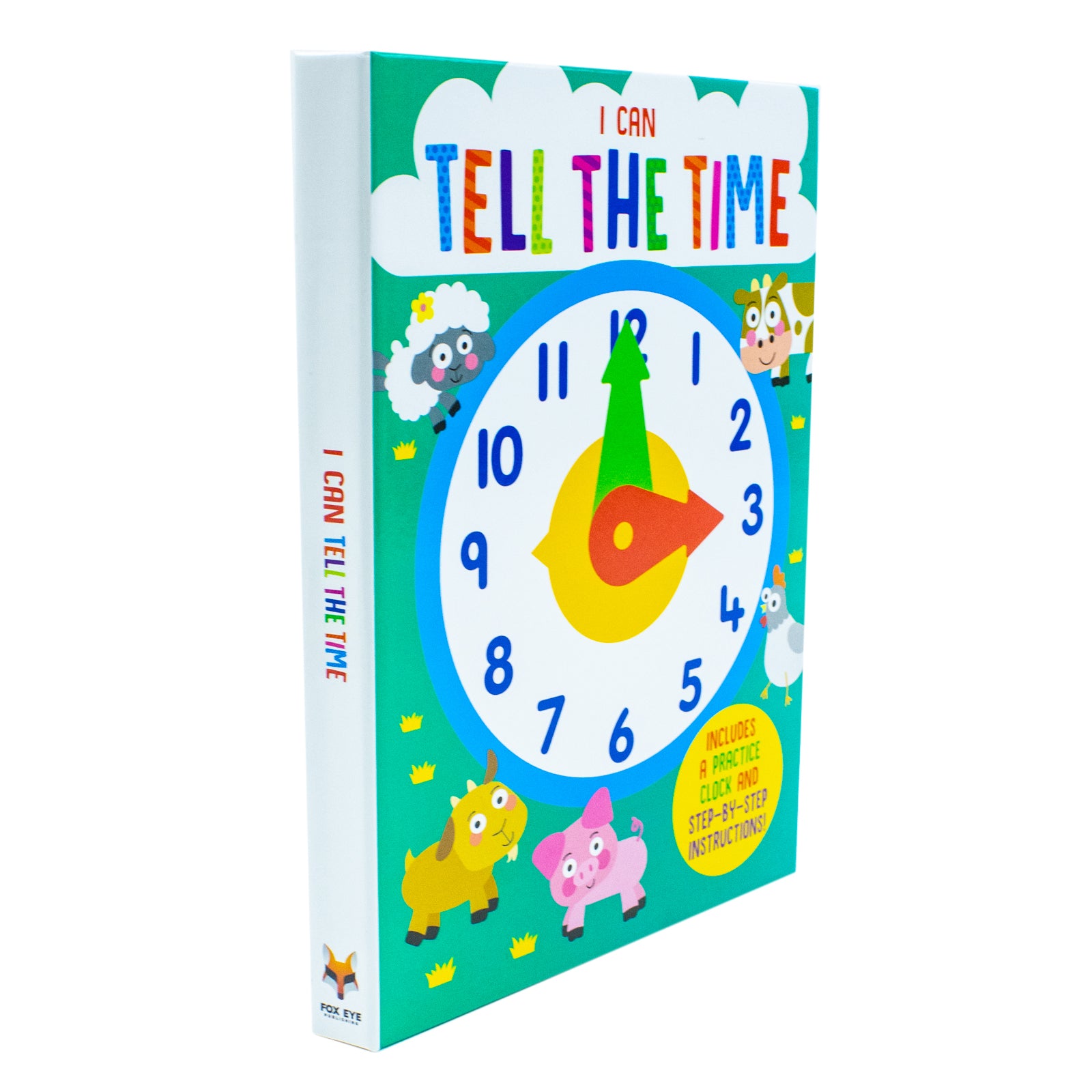 Interactive teaching clock with moving hands inside I Can Tell The Time hardback activity book