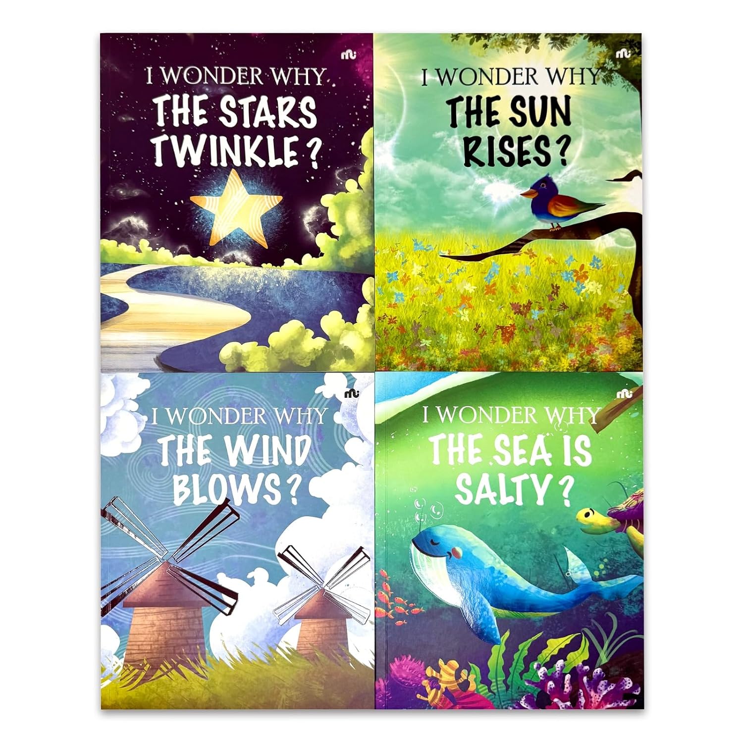 I Wonder Why 4 Books Collection Set paperback cover - Stars Twinkle, Sun Rises, Wind Blows, Sea is Salty - ages 5-8 childrens non-fiction