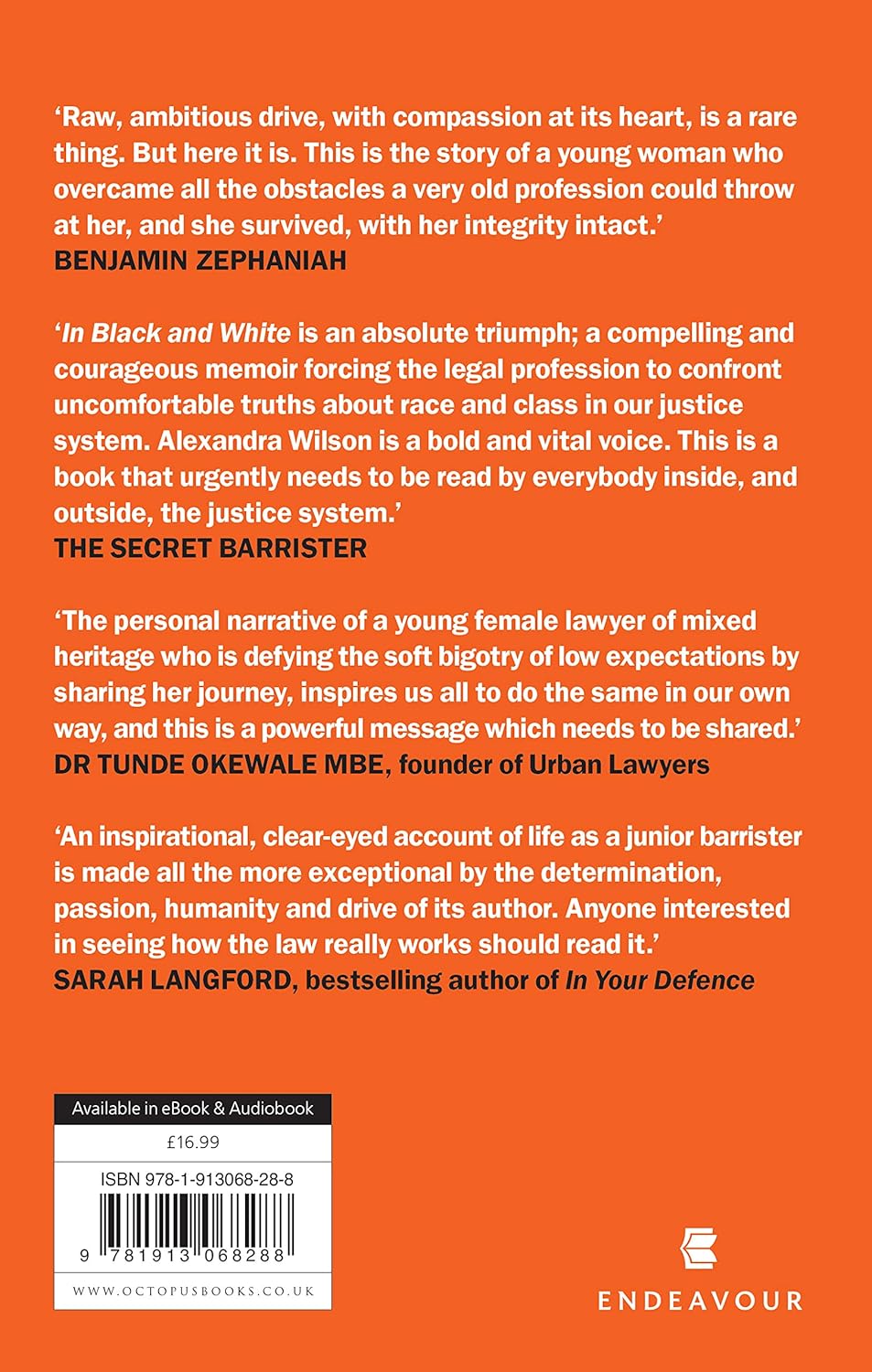 In Black and White: A Young Barrister's Story by Alexandra Wilson - hardback memoir back cover