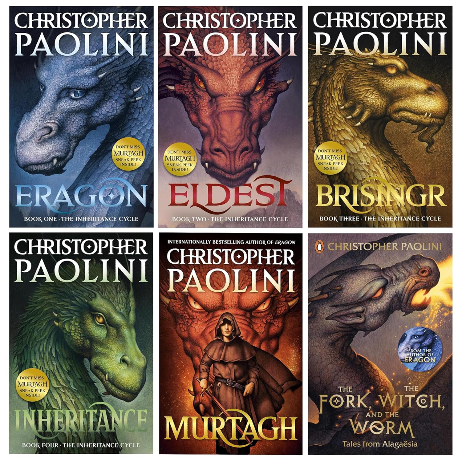 Inheritance Cycle 6 Books Collection Set by Christopher Paolini - Eragon, Eldest, Brisingr, Inheritance, Murtagh, The Fork the Witch and the Worm - Young Adult Paperback