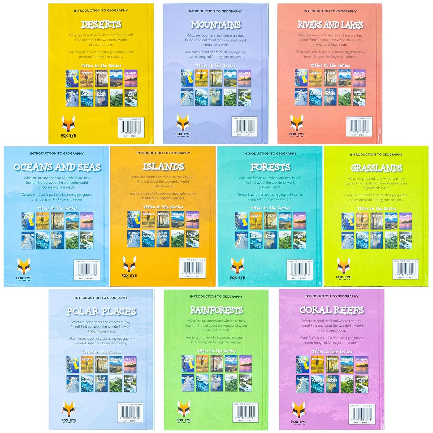 Introduction to Geography Series hardback set - inside pages showing illustrations and geography facts for kids