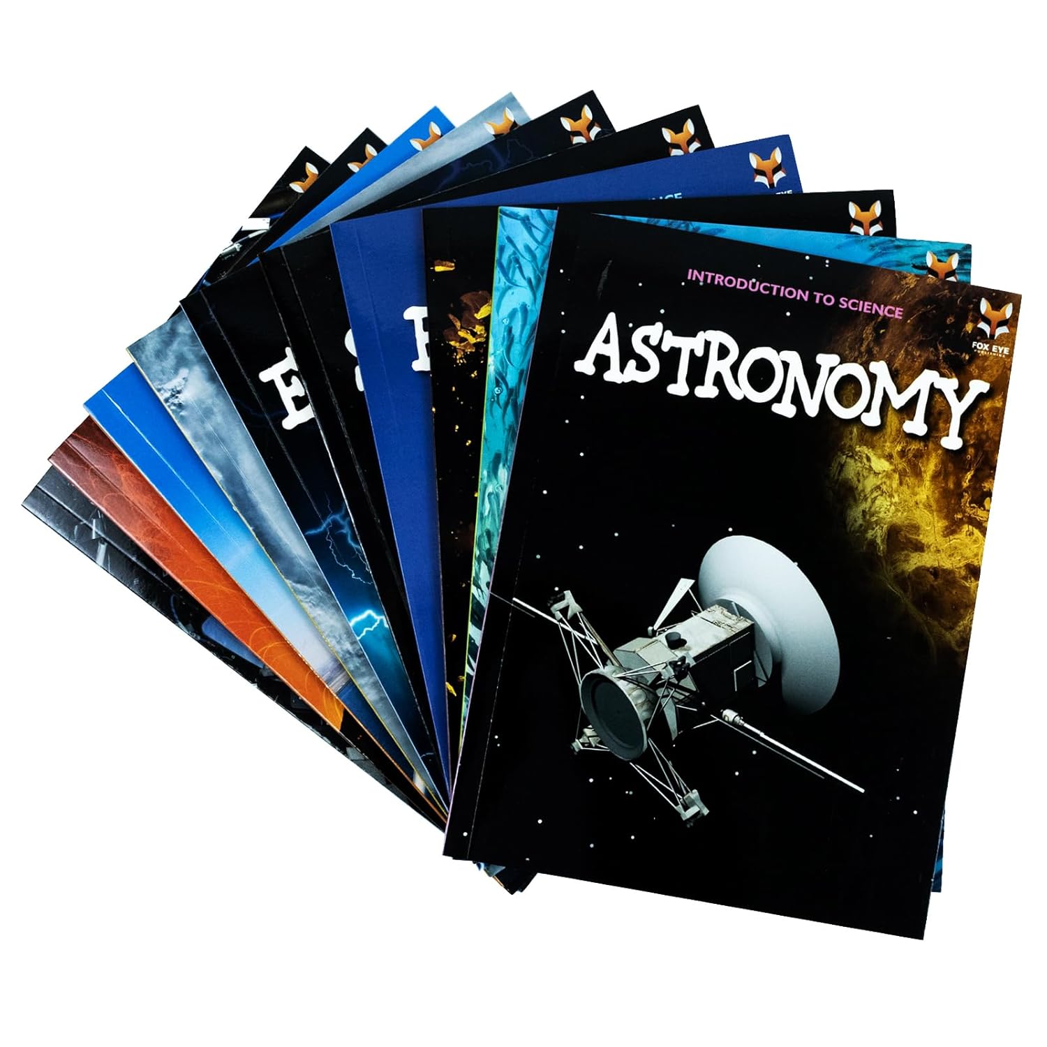 Front covers of the Introduction to Science for Beginners Series 1 10 book set by Jasmine Brooke, paperback