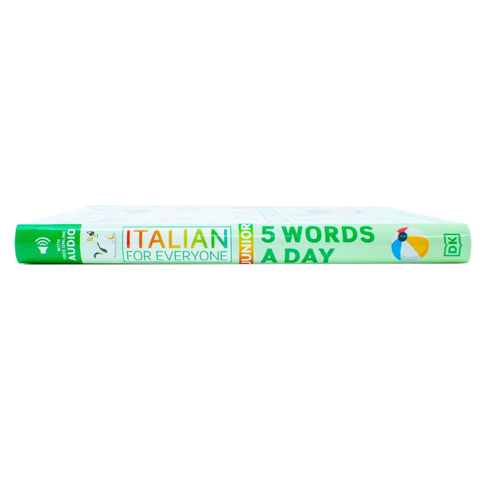 Italian for Everyone Junior 5 Words a Day by DK - jacket flap feature for testing Italian vocabulary, ages 6-9 workbook