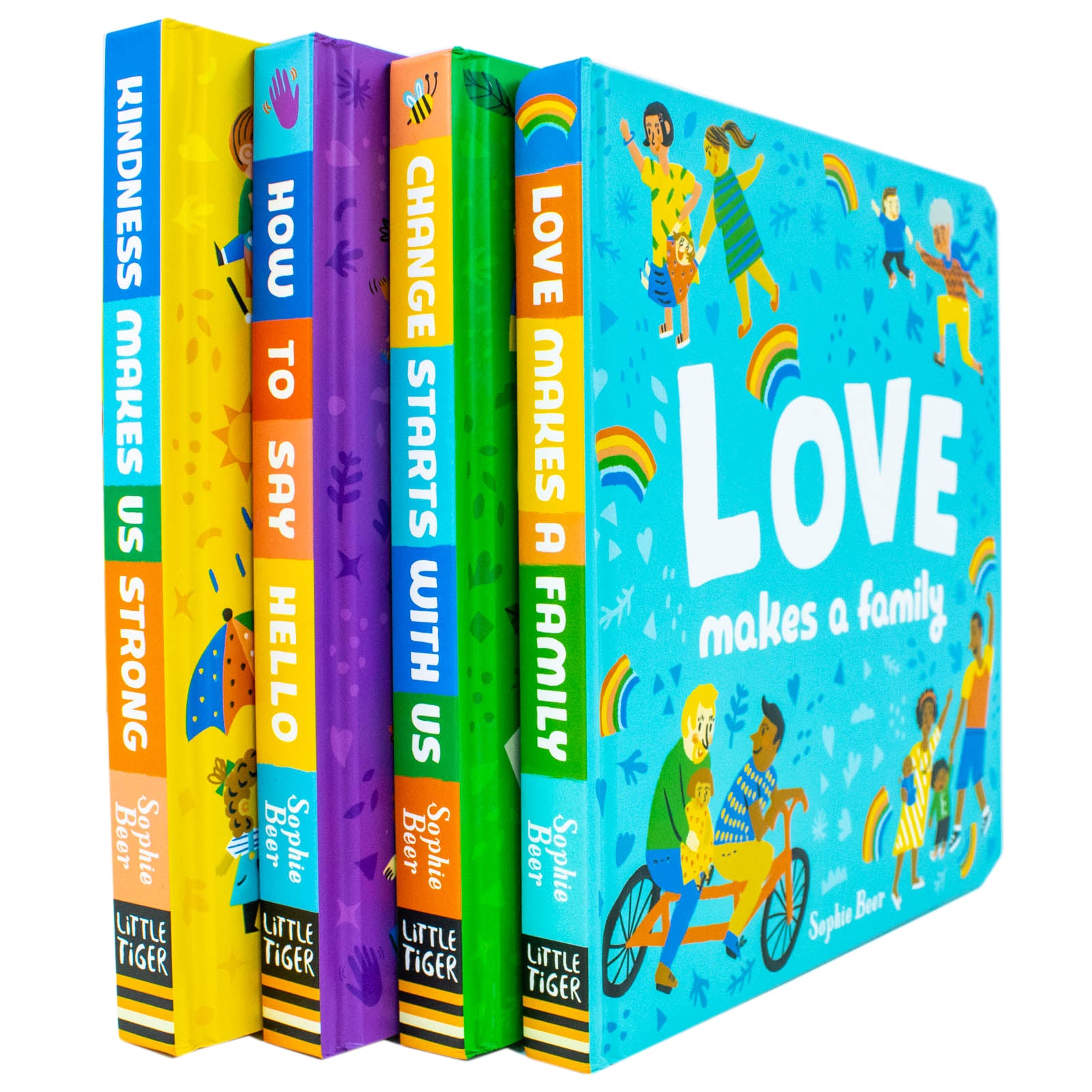 It's Cool to be Kind board book set by Sophie Beer - Change Starts With Us, Love Makes a Family, Kindness Makes Us Strong, How to Say Hello