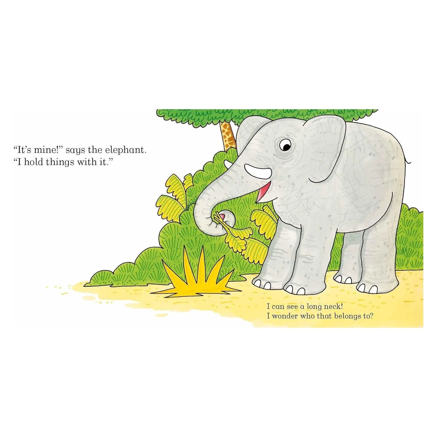 It's Mine! by Rod Campbell board book inside spread showing jungle animals and pop-up surprise page, ages 0-3