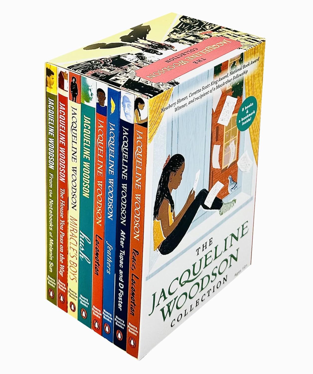Jacqueline Woodson 8 Book Box Set paperback spines showing all eight titles in the collection - Ages 9-12